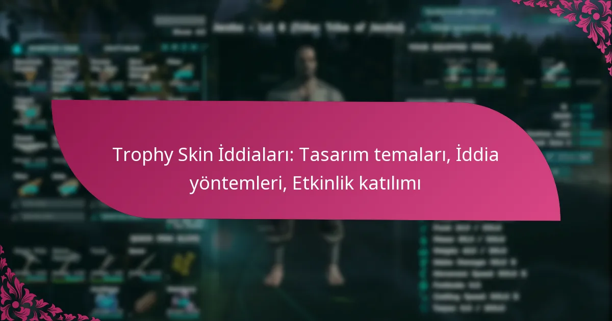 Trophy Skin İddiaları: Tasarım temaları, İddia yöntemleri, Etkinlik katılımı